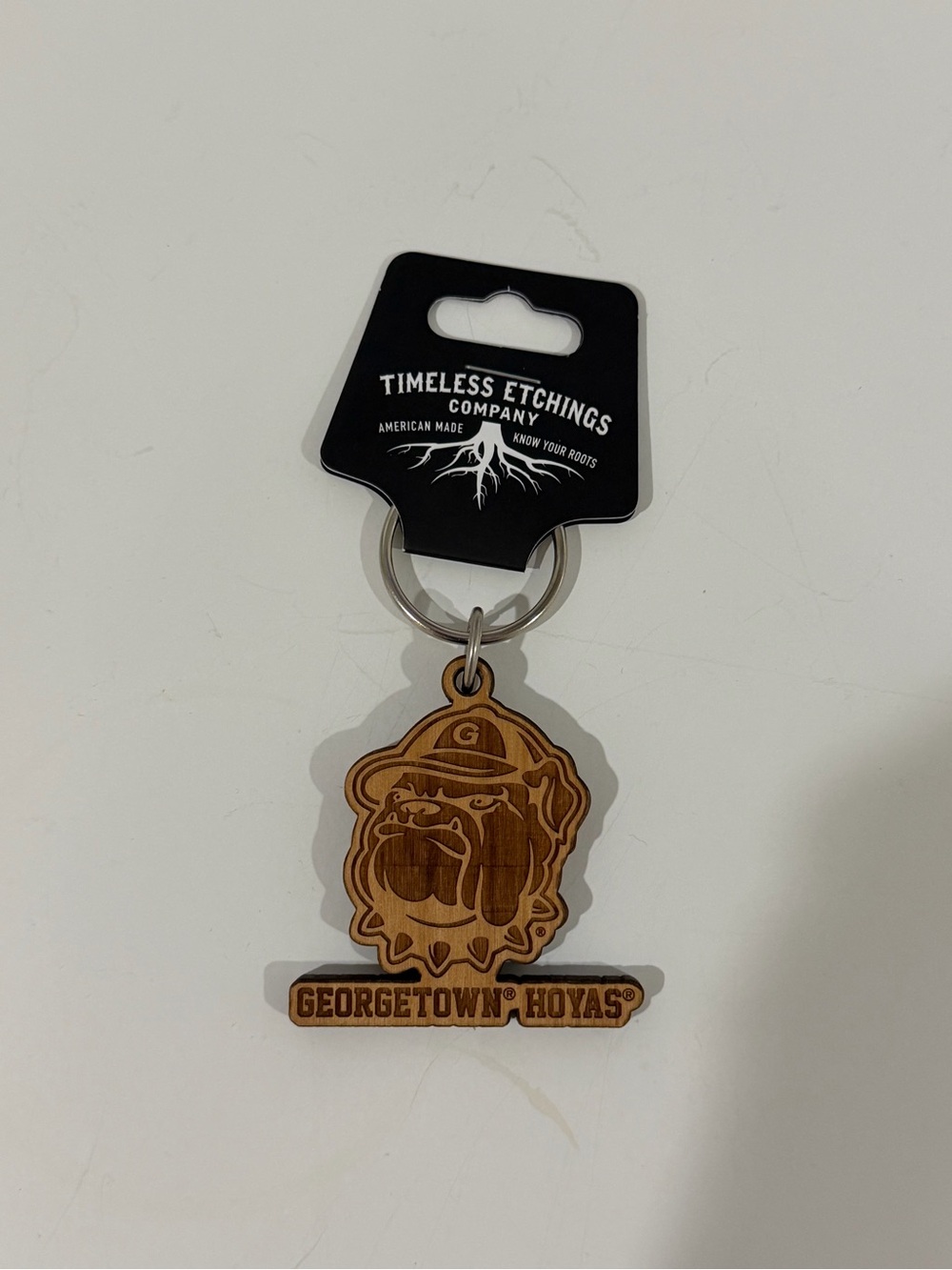 Georgetown Hoyas wooden bulldog keychain
